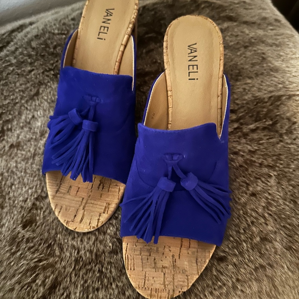 Like new Royal Blue 9N Van Eli mules with tassels